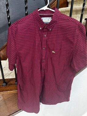 XL Lacoste Men’s Red Black Gingham Short-Sleeve Button-Down regular fit shirt